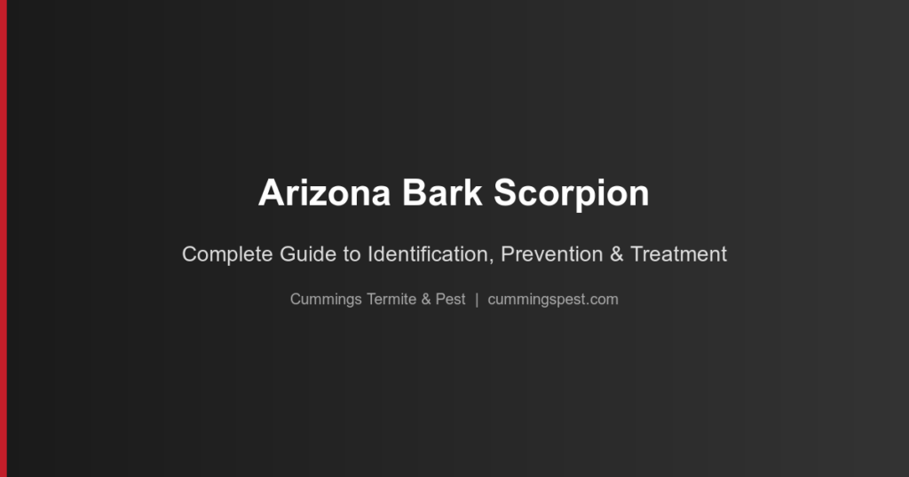 Arizona Bark Scorpion guide cover featuring title and subtitle on a dark background, emphasizing identification, prevention, and treatment for homeowners.